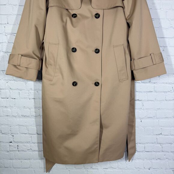 H&M Trench Coat Women's Medium Double Breasted Tan Belted City Career Long NWT - Picture 8 of 14